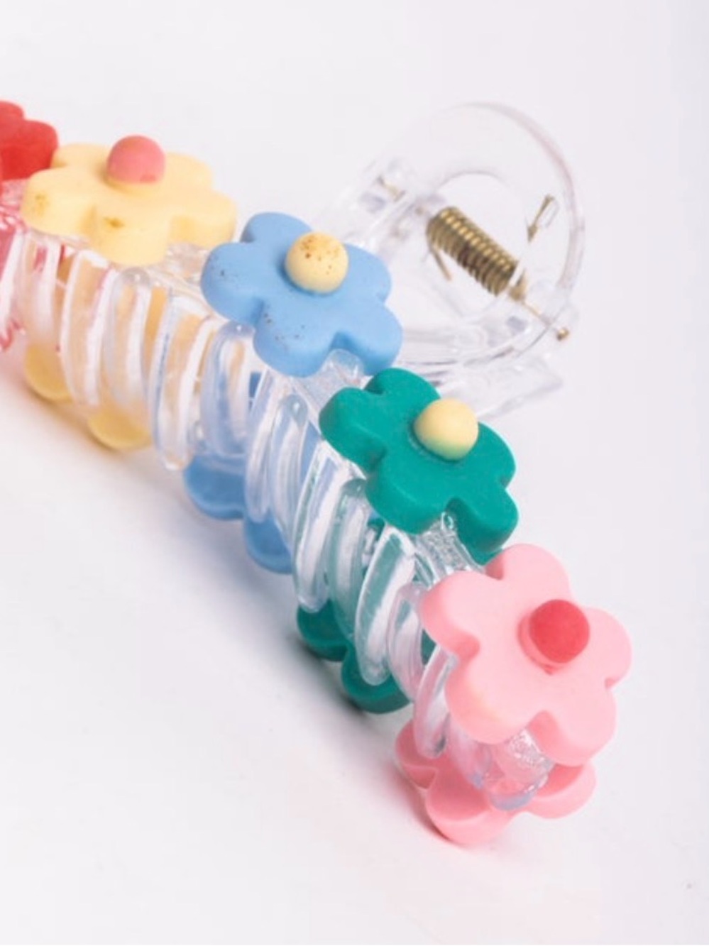 Colorful Flower Clear Claw Clip Hair Kids, Pink, Blue, Green, Yellow.